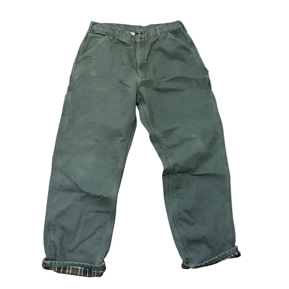 Vintage Carhartt Mens Flannel-Lined Original Fit Work Pants 34x31 Green Cotton‎